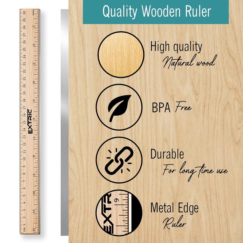 EXTRIC Rulers 24 Pack - Rulers 12 Inch, Wood Ruler with Metal Edge Greta for School, Classroom, Home, and Office - Image 3